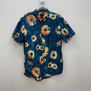 Quiksilver Daisy Spray Floral Short Sleeve Cotton Button Up Shirt Mens sz Large